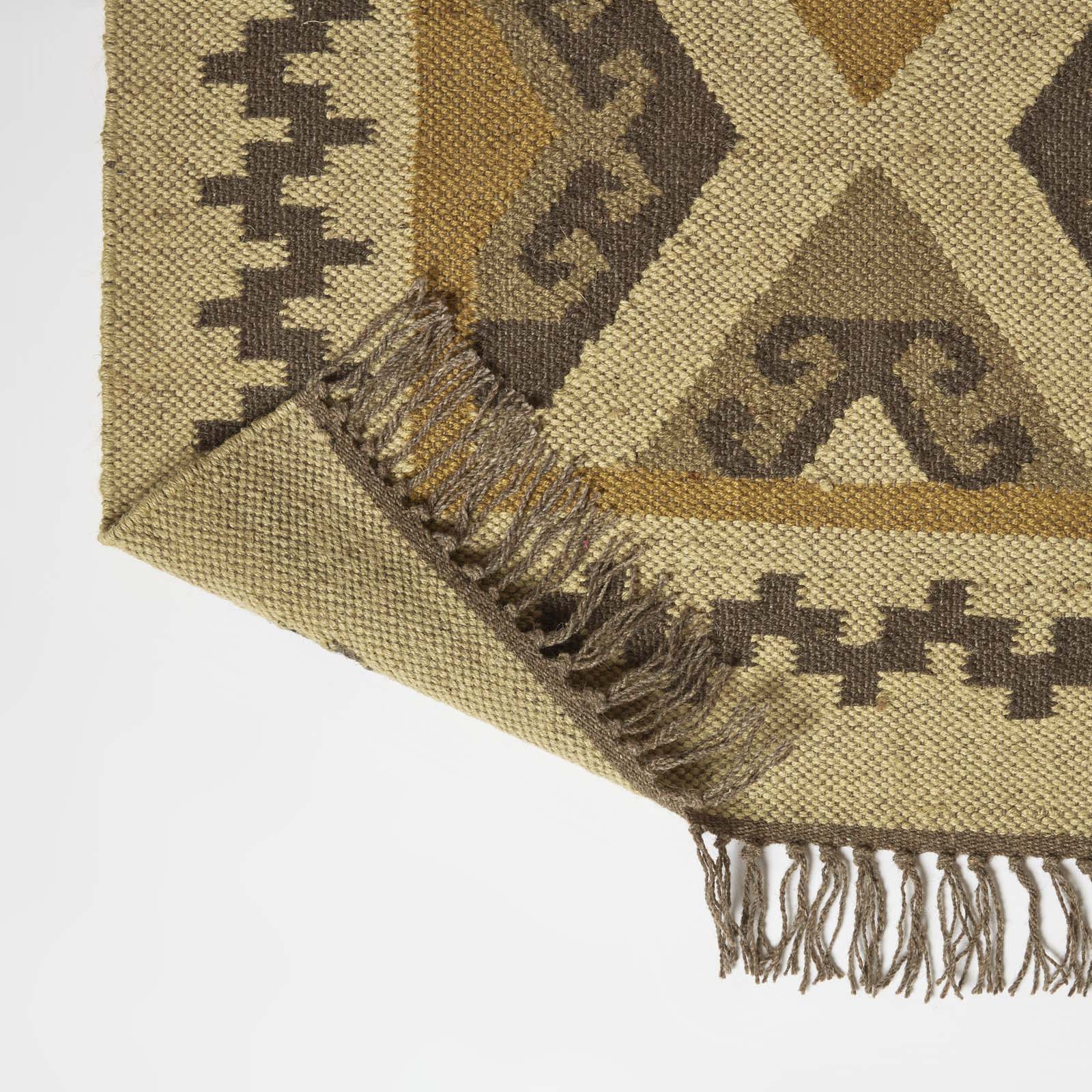 Ravar Brown & Gold Kilim Wool Rug | 180cm x 90cm | Brown