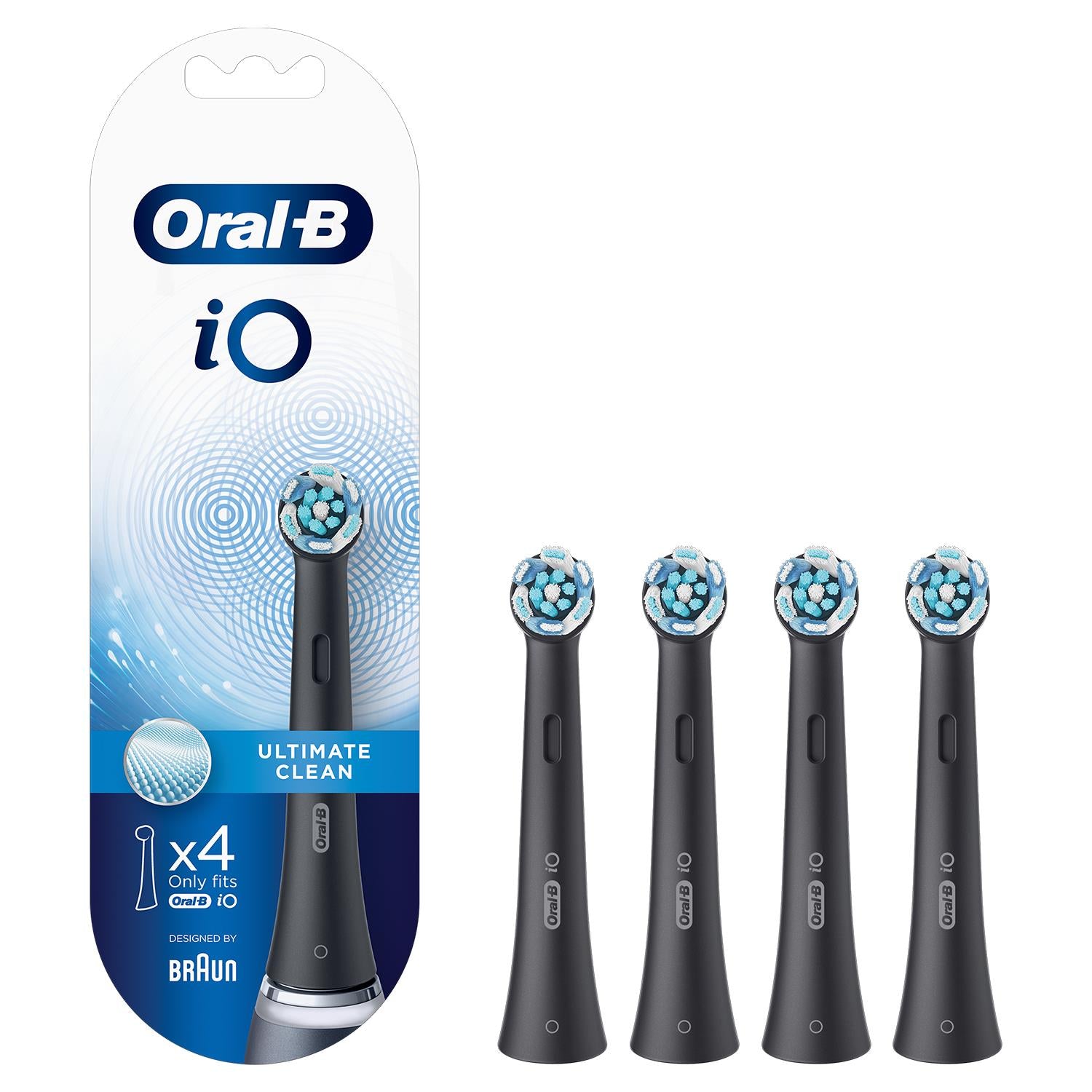 Io Ultimate Clean Toothbrush Refill Replacement Heads Black, Pack Of 4