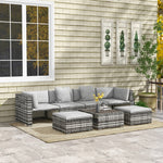 7 Pieces Rattan Set W/ Sofa, Shelf, Table, Cushions