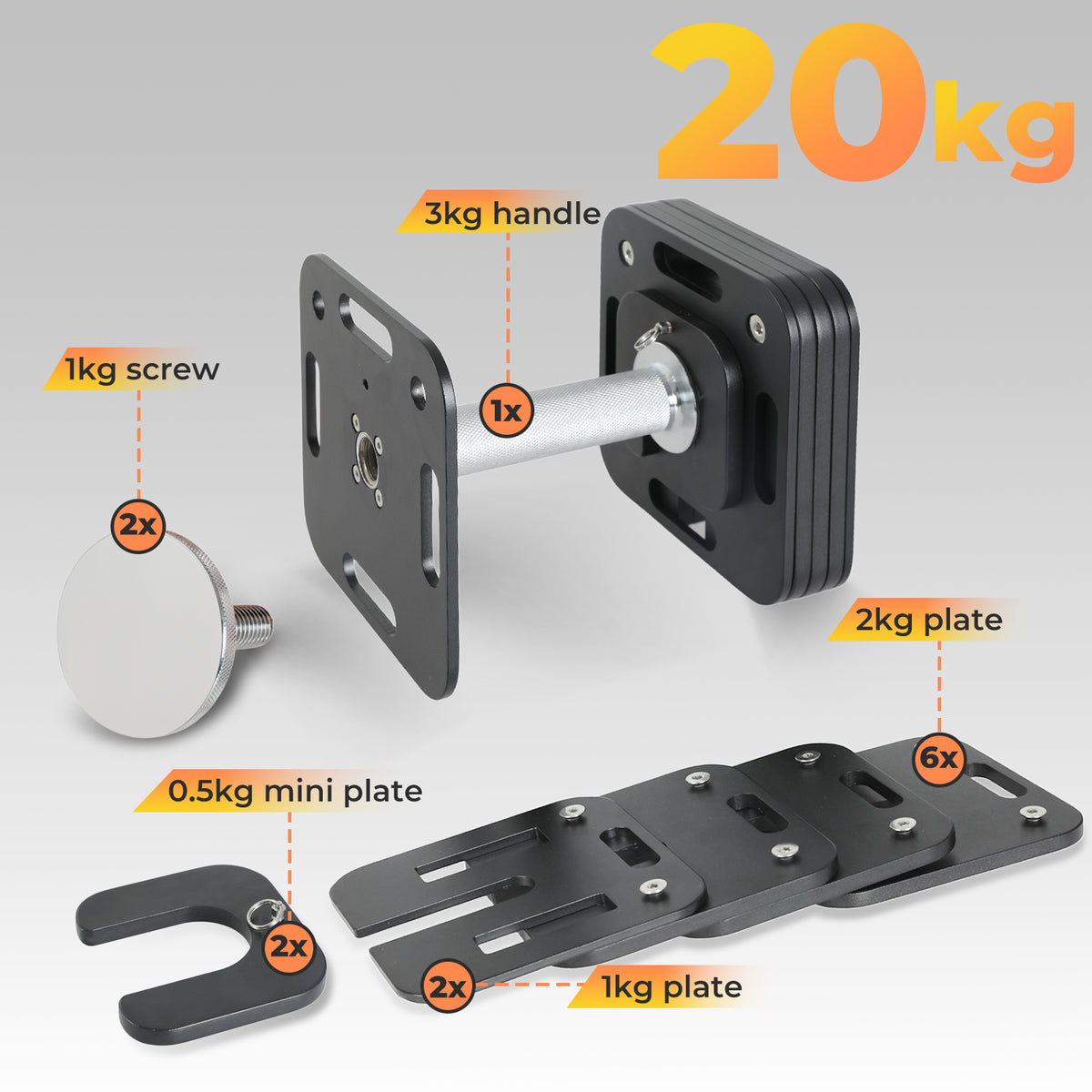 Centra Adjustable Dumbbell 4-20kg Auto Lock Home Gym Weight Training Fitness