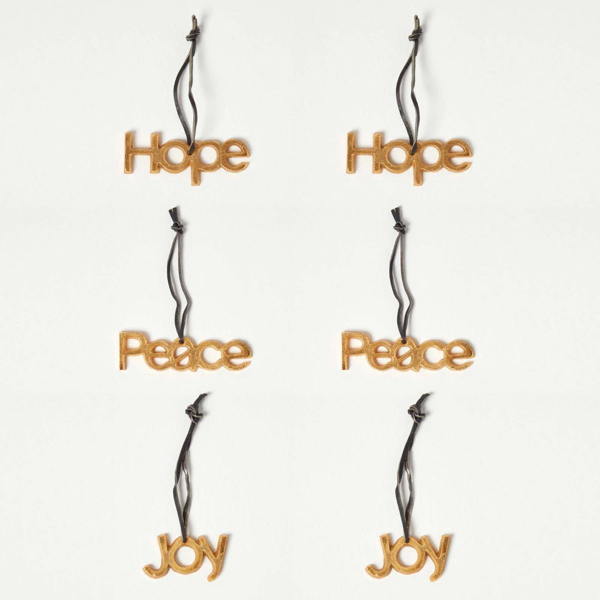 HOMESCAPES Set Of 3 Gold Christmas Ornaments Hope Joy Peace