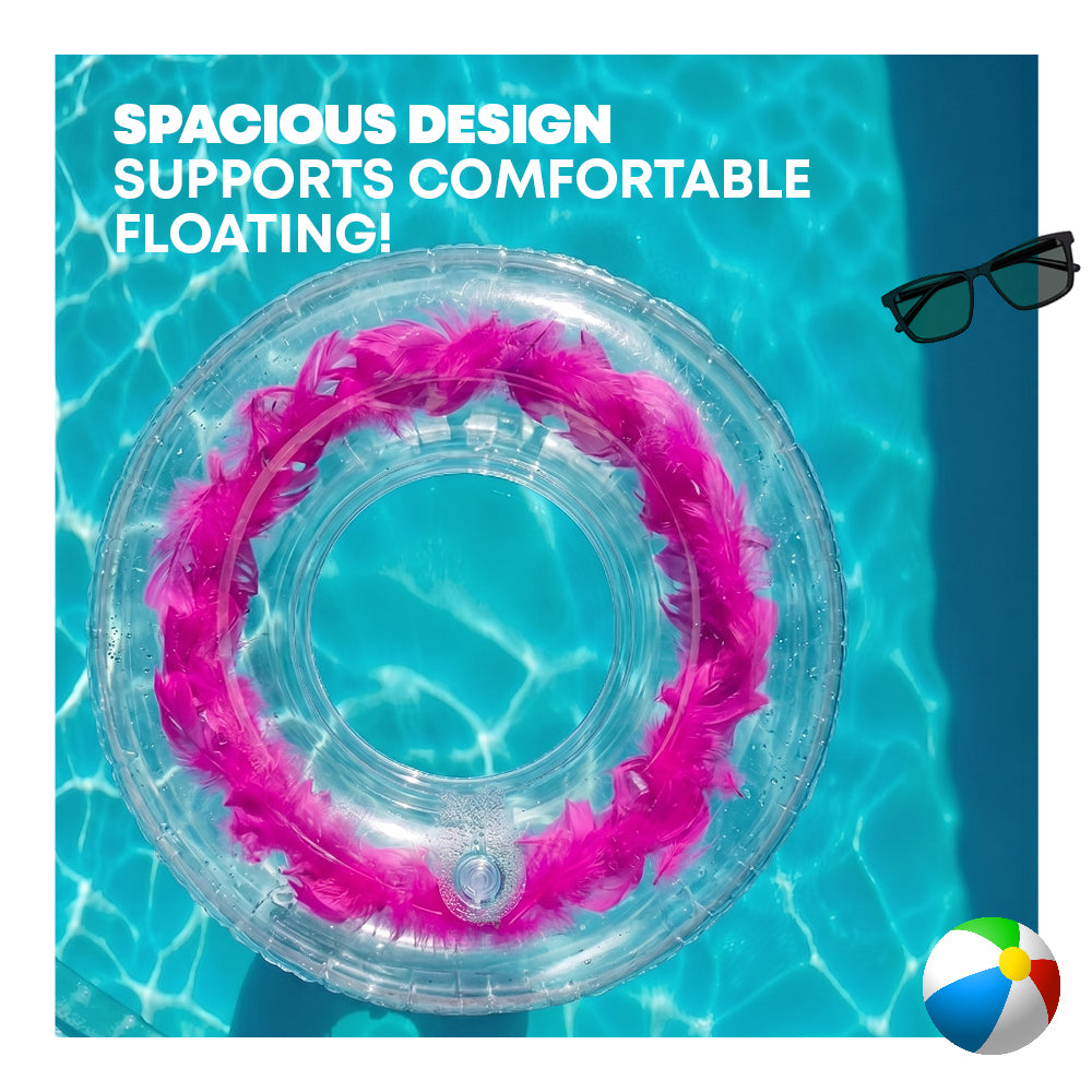 Transparent Inflatable Swim Ring With Faux Feathers | One Size | Pink