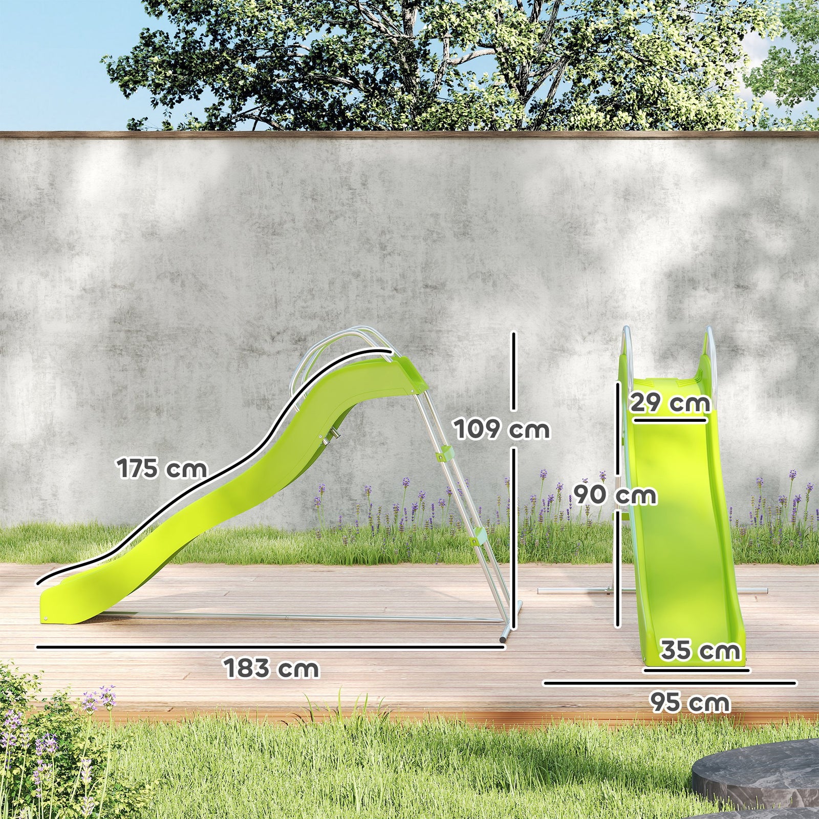 Wavy Slide, Freestanding Garden Slide With Climbing Ladder For 3-8 Years, Green