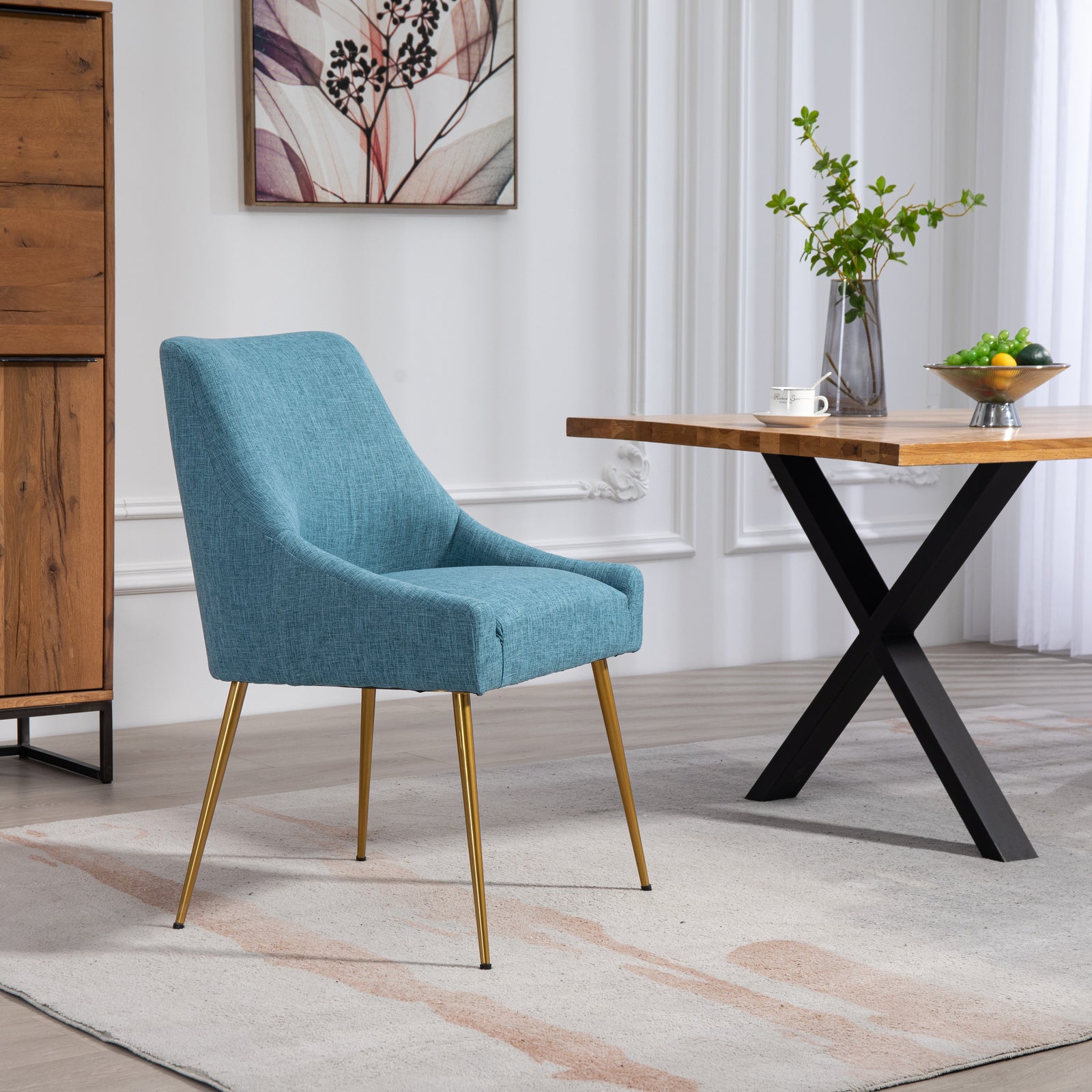 Set Of 2 Lograto Fabric Dining Chairs | Teal