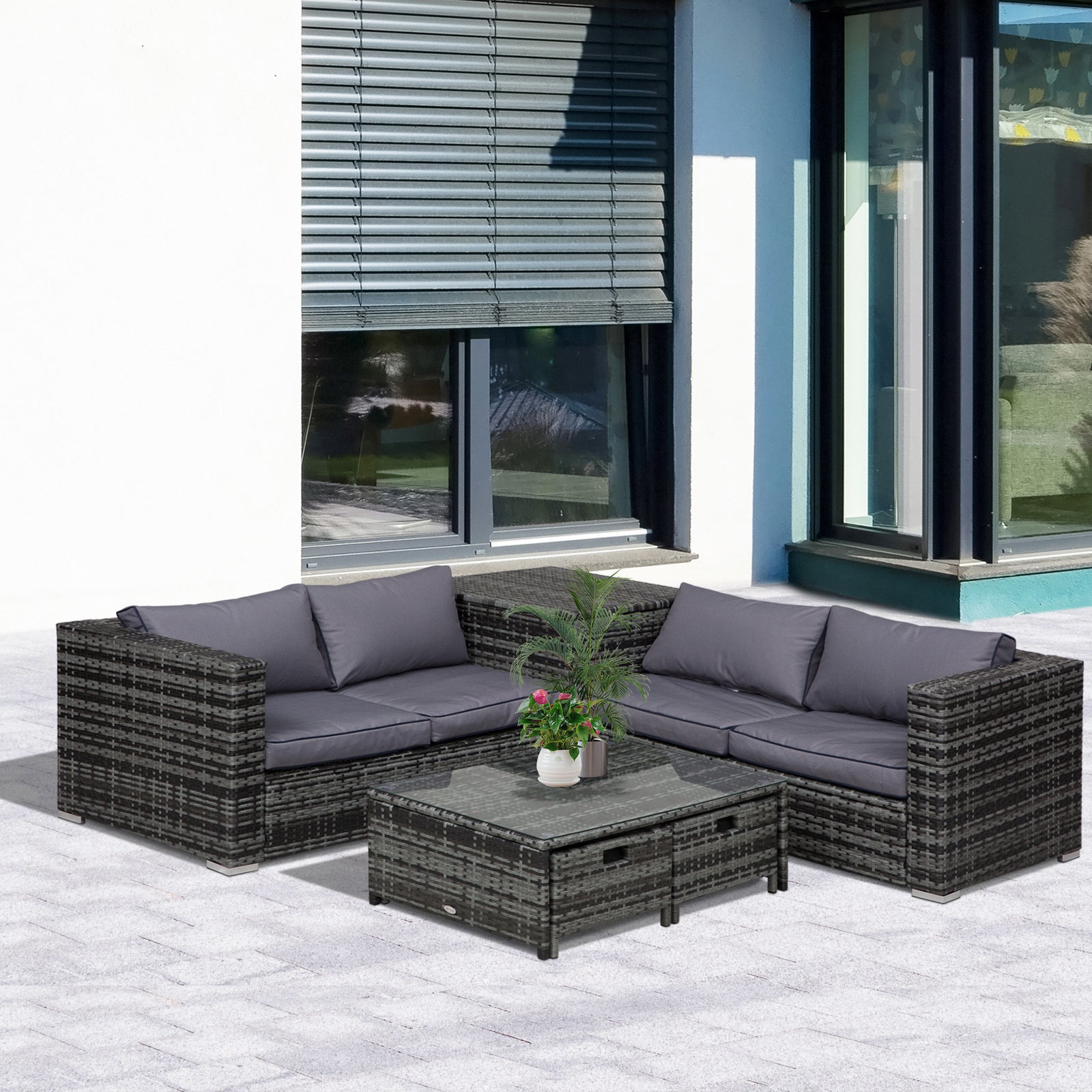 Rattan Furniture Sofa Storage Table Set W/ 2 Drawers Table | Gray