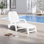 Outdoor Folding Lounge Chair Recliner With Wheels | White