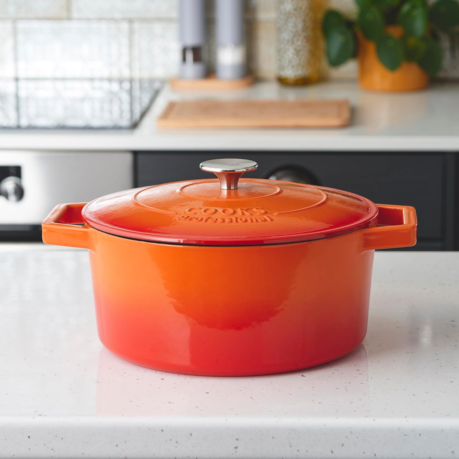 Cast Iron Casserole Set Of 2 20cm & 26cm / 2.8l & 5.8l Dishes Oven Proof Enamelled Cast Iron Pans With Lids | Orange