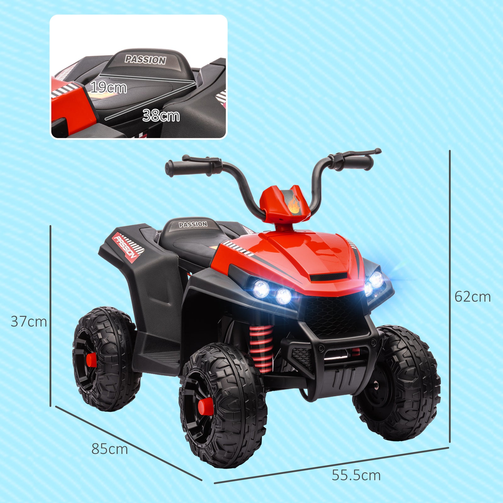 12v Kids Electric Quad Bike W/ Spring Suspension, Forward, Backward | Red