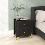Pu Leather Bedside Table With 2 Drawers, Black