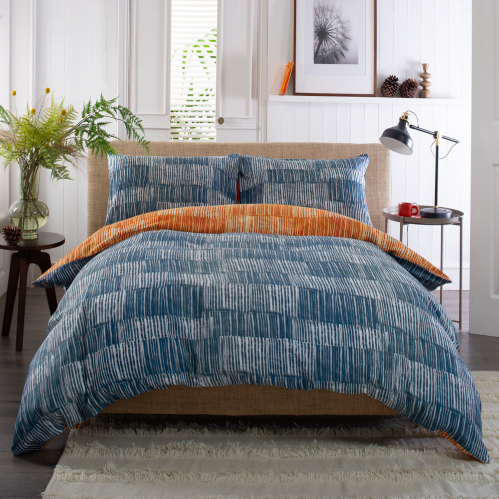 Matches Teal & Tangerine Printed Cotton Rich 200 Thread Count Reversible Duvet Cover Set | King | Multi Colour