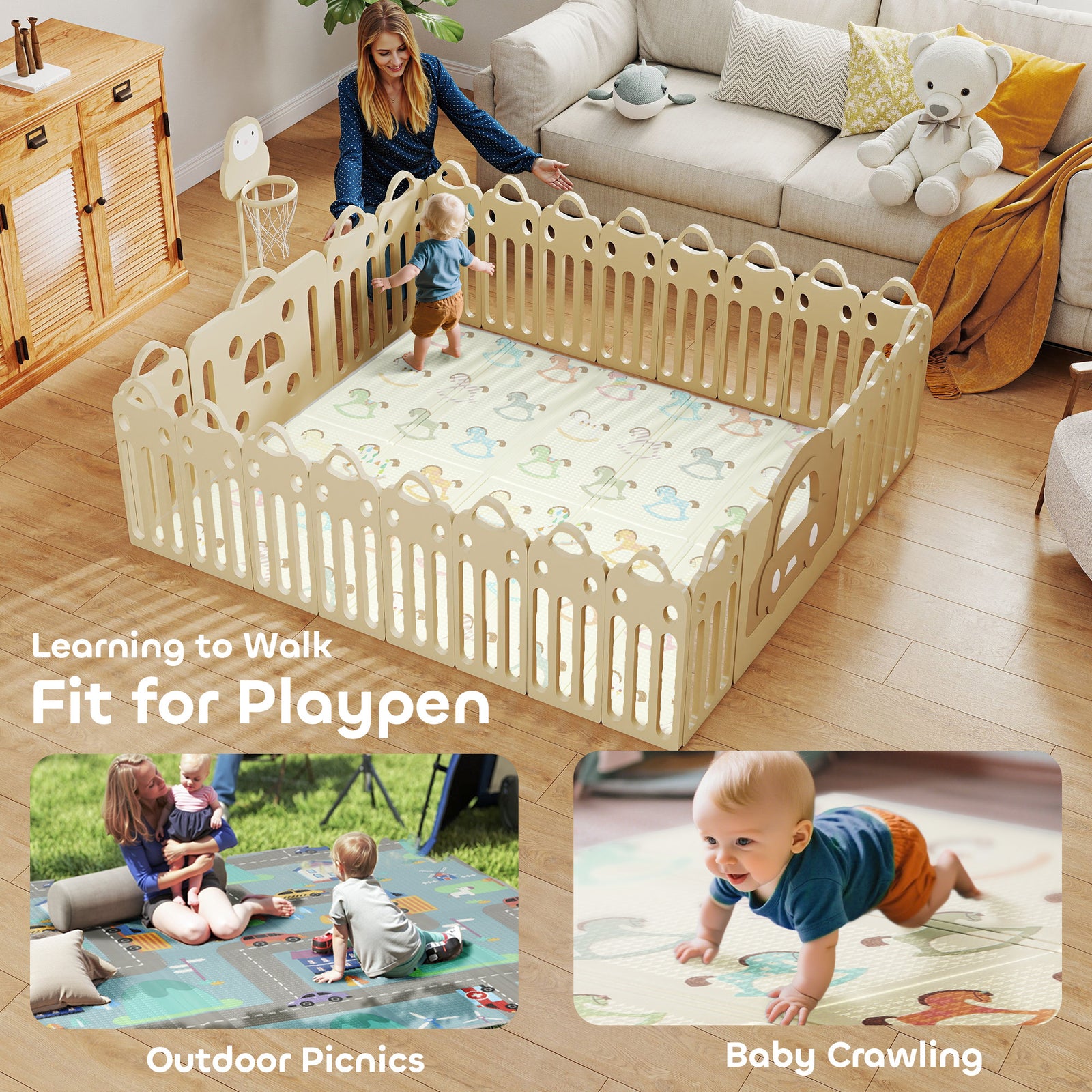 AIYAPLAY Baby Play Mat Double-sided, Kids Crawling Mat For Toddlers