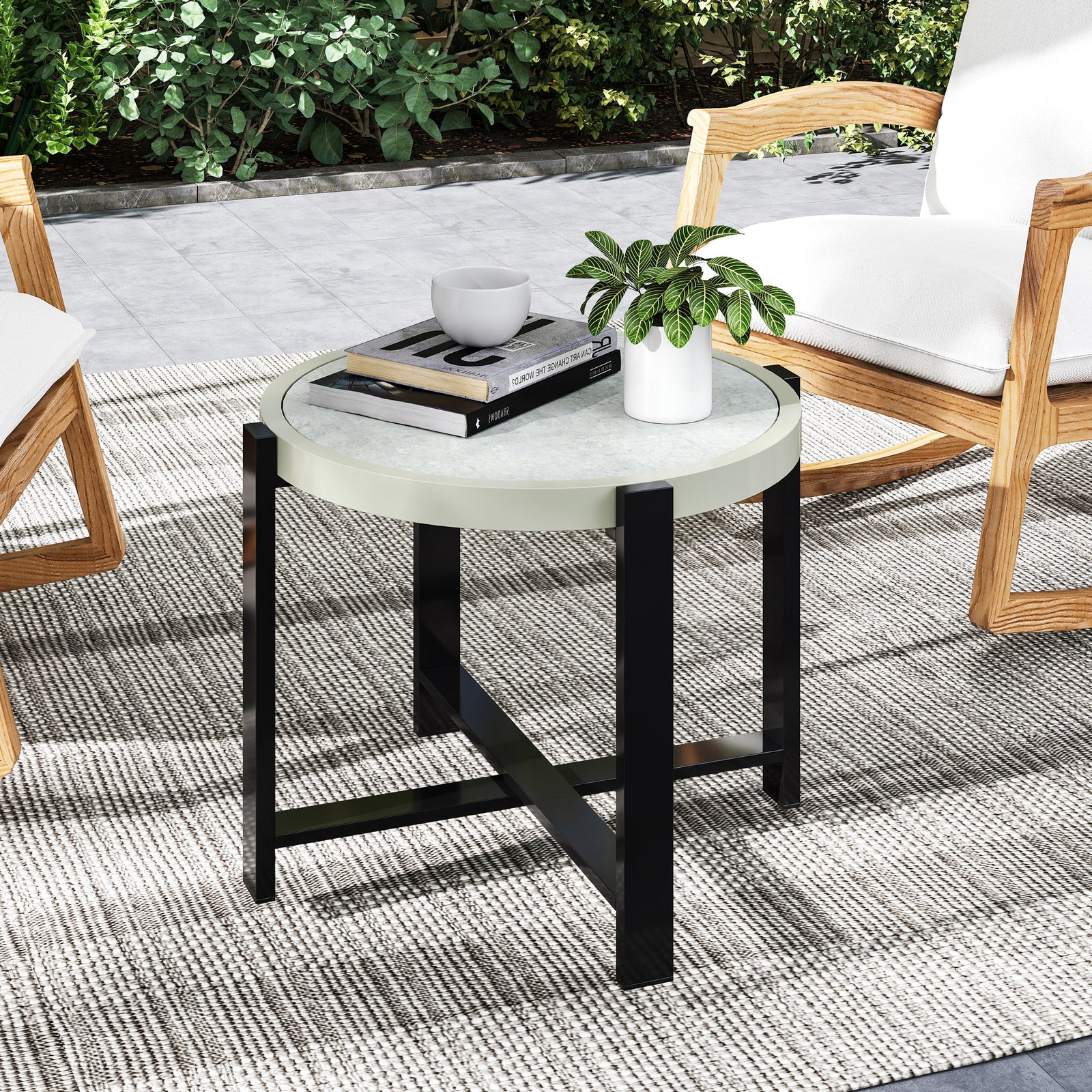 60cm Round Garden Table, Light Grey