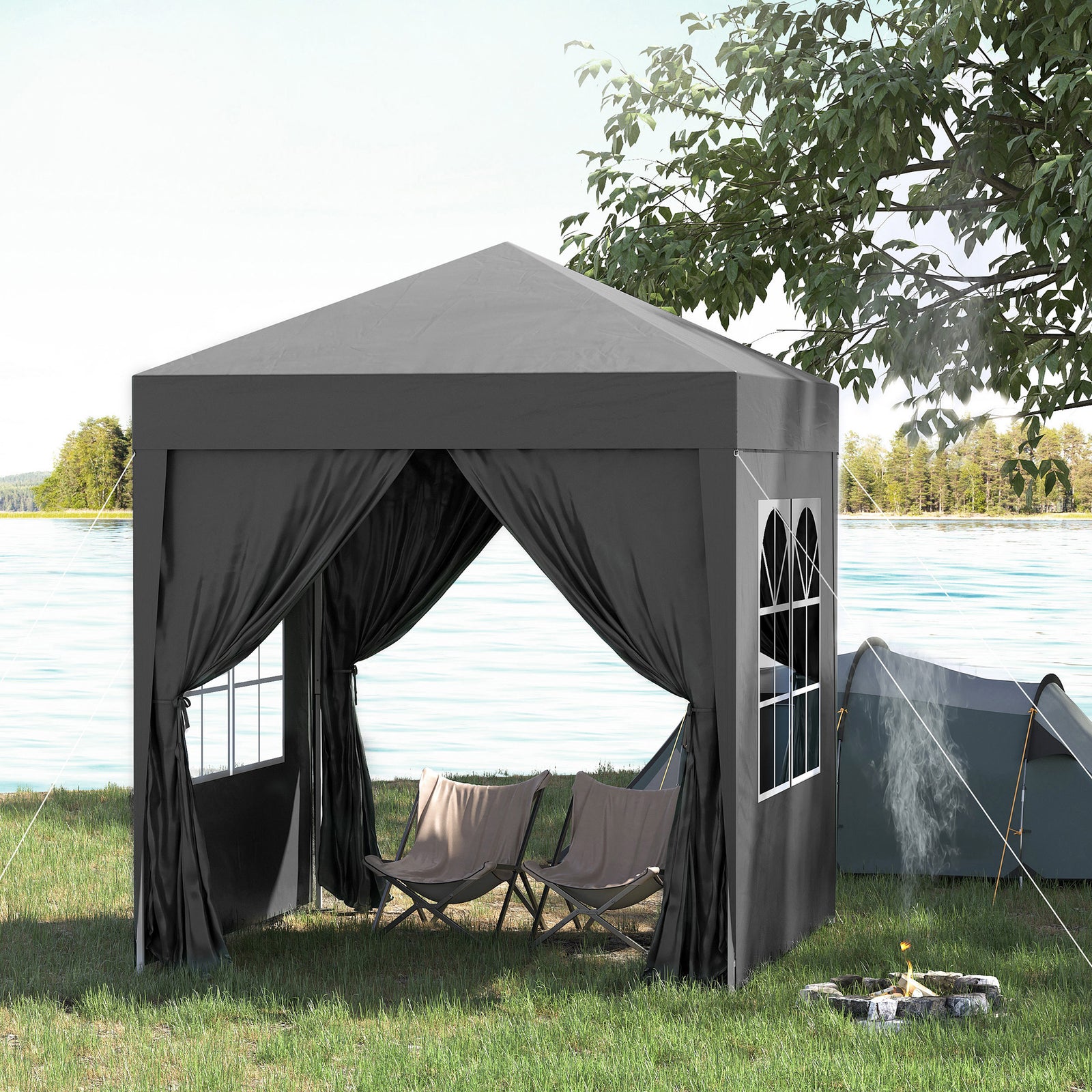 2mx2m Pop Up Gazebo Party Tent Canopy Marquee W/ Storage Bag | Black