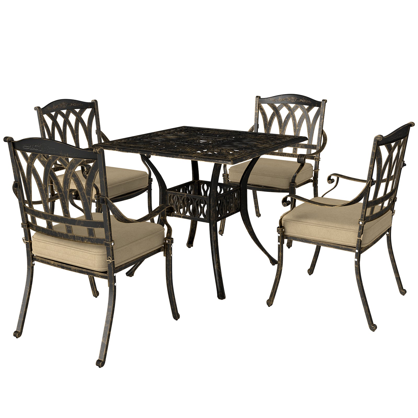 5 Pieces Cast Aluminium Garden Dining Set W/ Parasol Hole