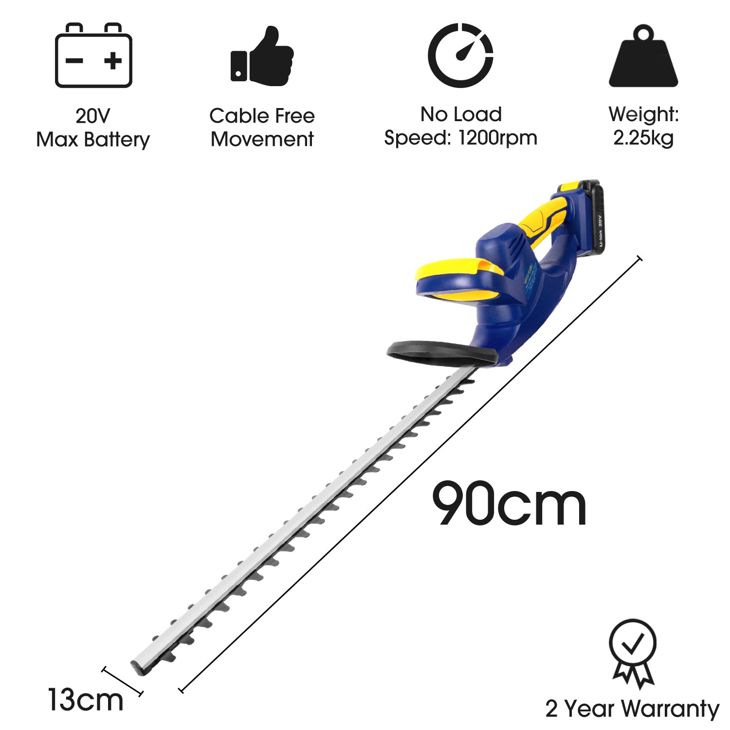 20v Cordless Electric Hedge Trimmer 51cm Cutting Lightweight Garden Handheld Cutter Battery Charger & Safety Blade Guard