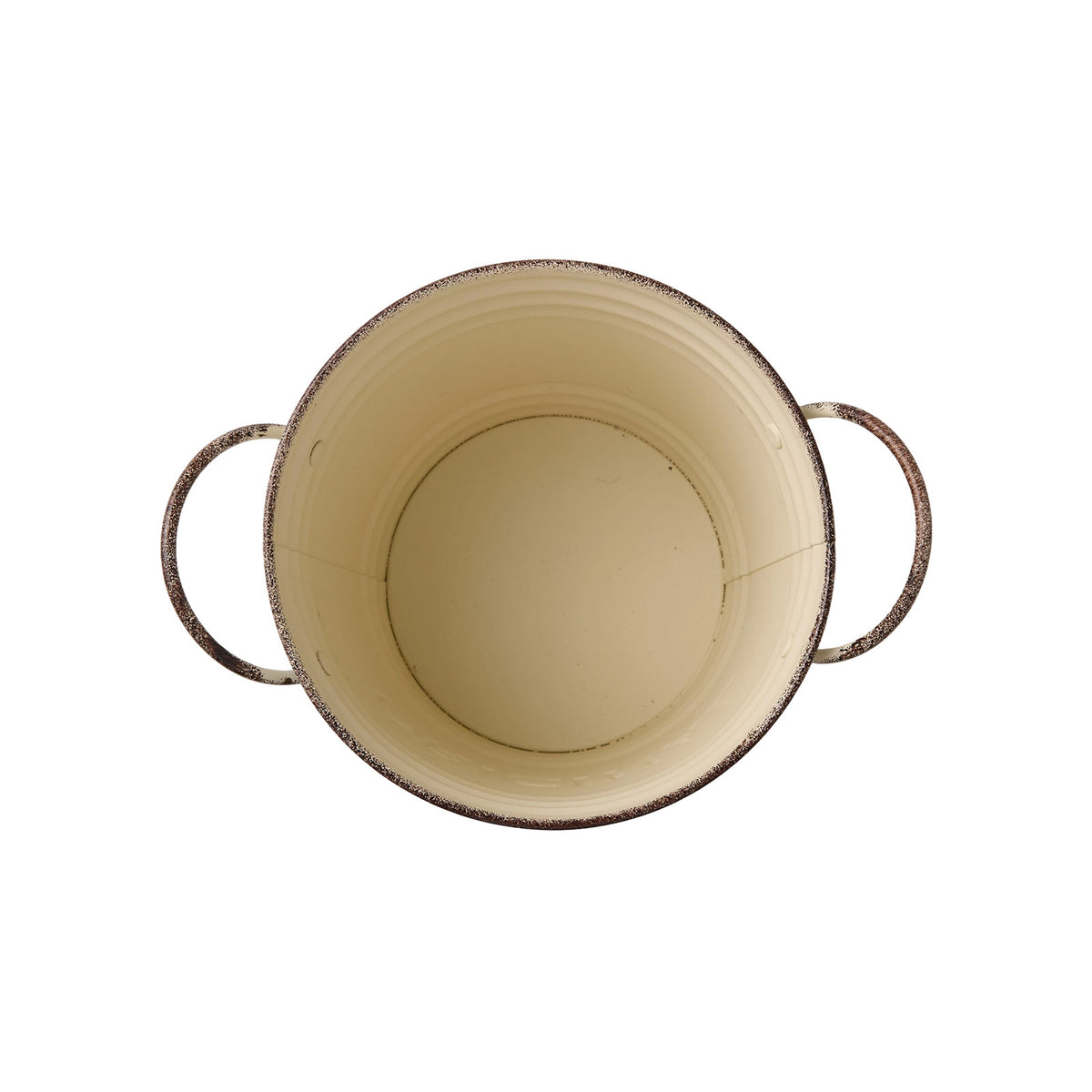 2-piece Retro Metal Plant Pot Set With Wooden Handle | Set of 2 | Cream & White
