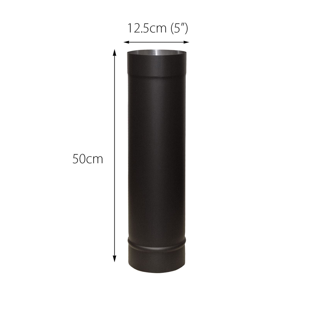 Flue Pipe Straights Various Sizes for 5" inch (125mm) | 500mm | Black