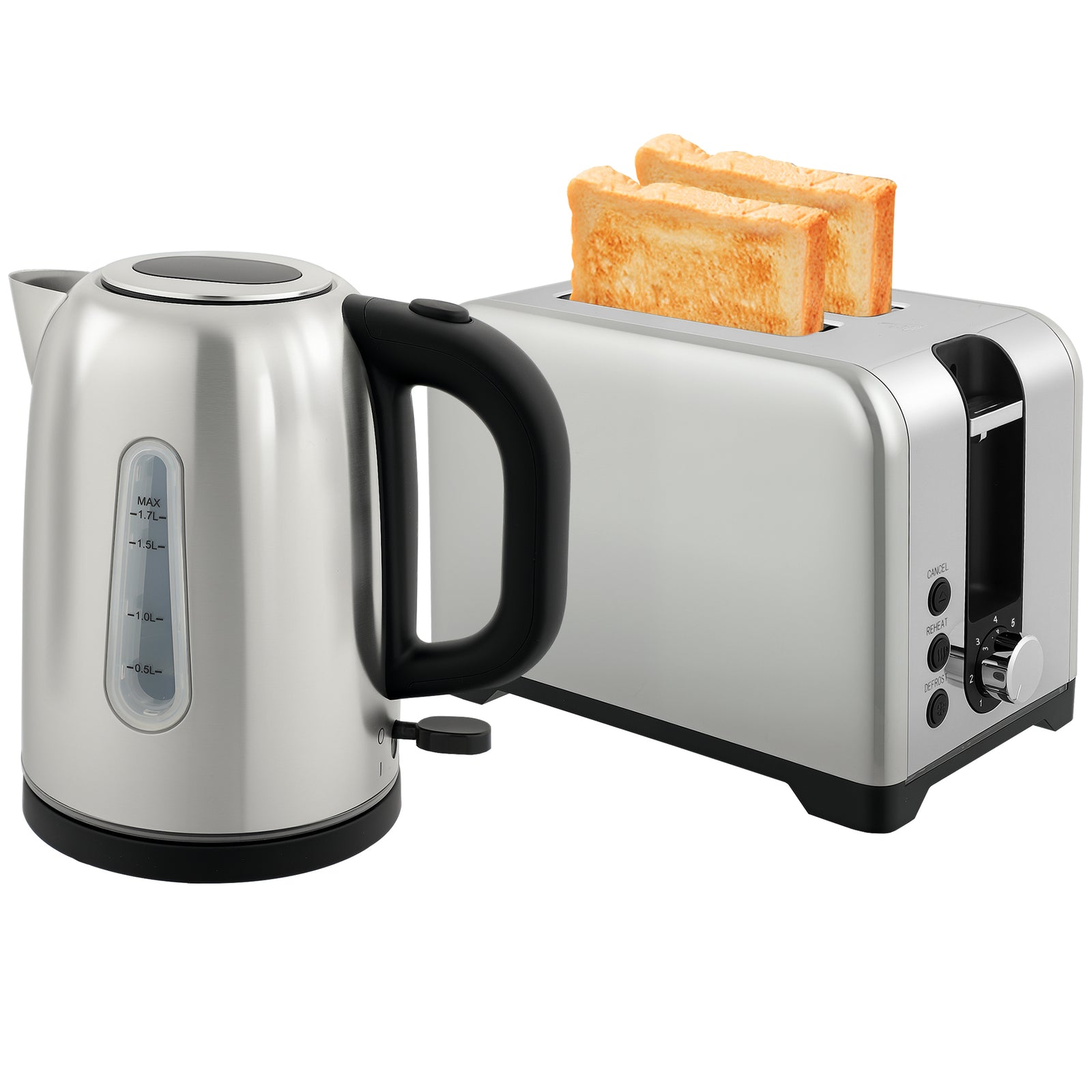 1.7l 3000w Rapid Boil Jug Kettle And 2-slice Toaster Set | Silver