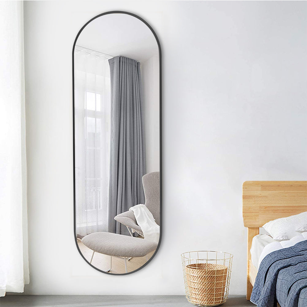40x120cm Modern Oval Metal Full Length Wall Mirror | Black
