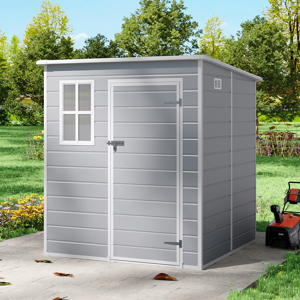 6 X 6ft Durable Pp Outdoor Storage Shed With Lockable Door, Floor, Window & Vent – Weatherproof Plastic Garden Shed