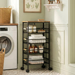 HOMCOM Metal Kitchen Trolley With Pull-out Baskets, Rustic Brown