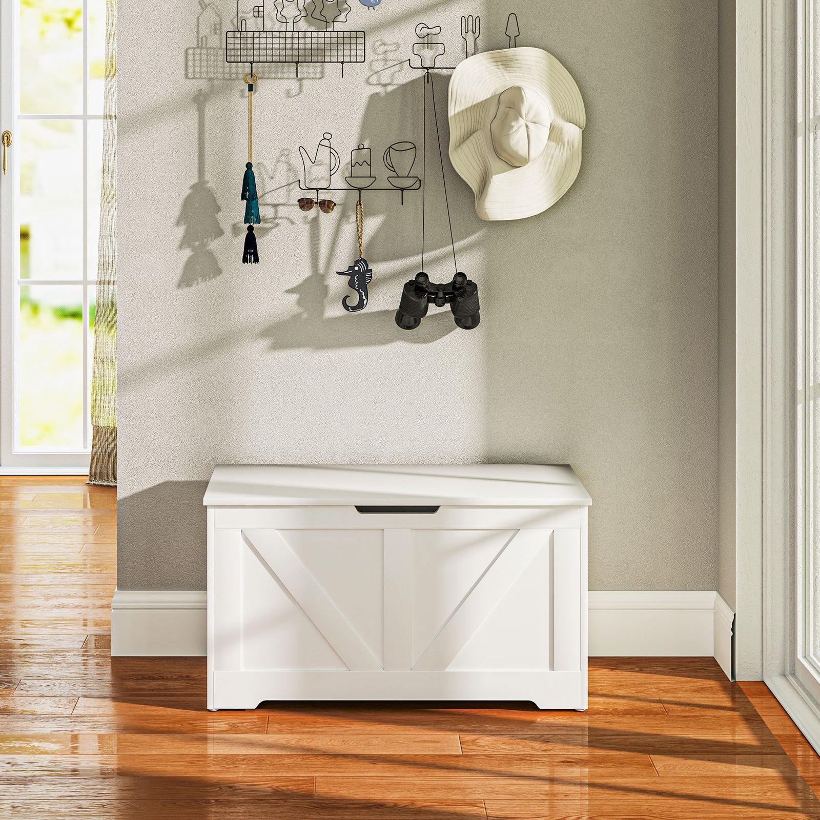 Storage Trunk For Living Room, With Safety Hinges 80cm | One Size | White