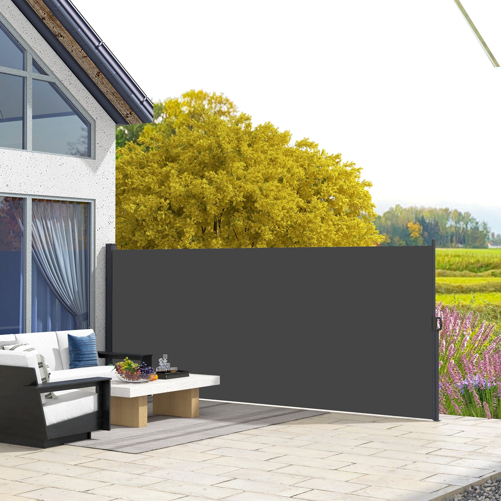Retractable Side Awning, Garden Divider | Medium | Black