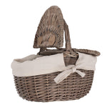 Wicker Small Antique Wash Double Lidded Oval Picnic Basket | White