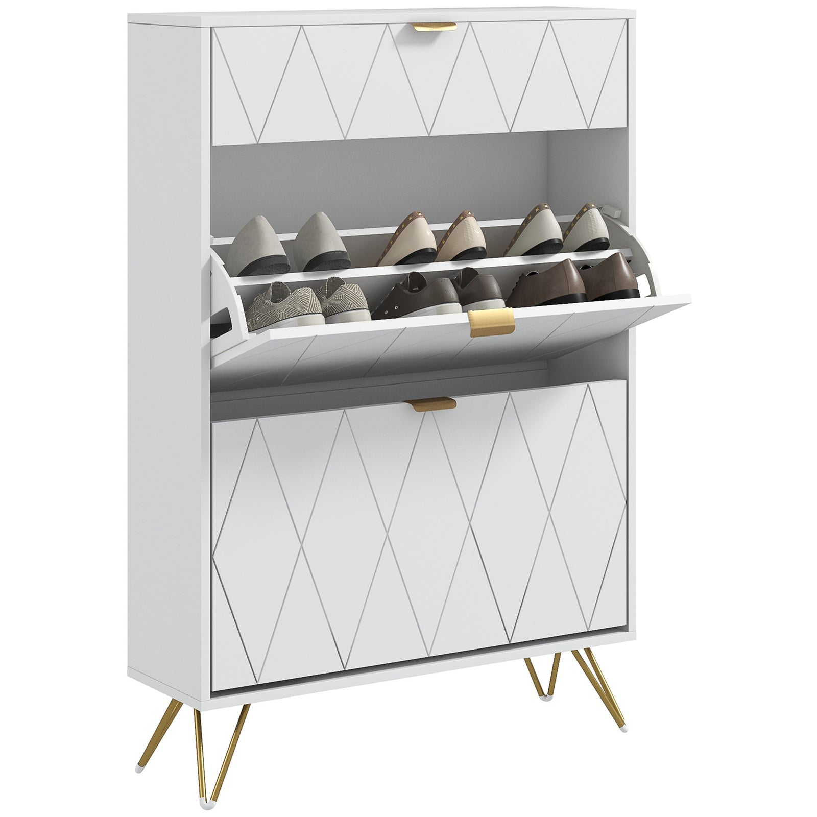 Slim Shoe Storage Cabinet With Flip Drawers For Entryway