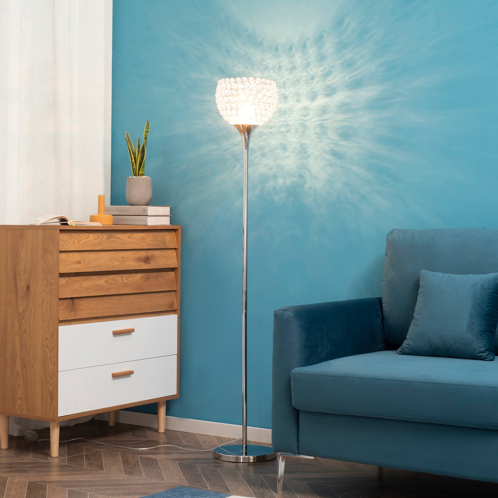 Modern Floor Lamp With K9 Crystal Lampshade Living Room