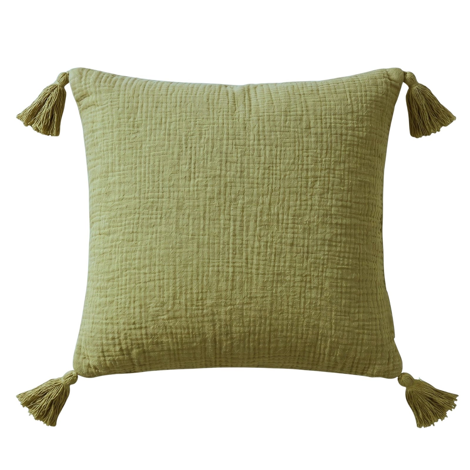 Pure Handmade Cotton Muslin Cushion With Cover | 45cm x 45cm | Green