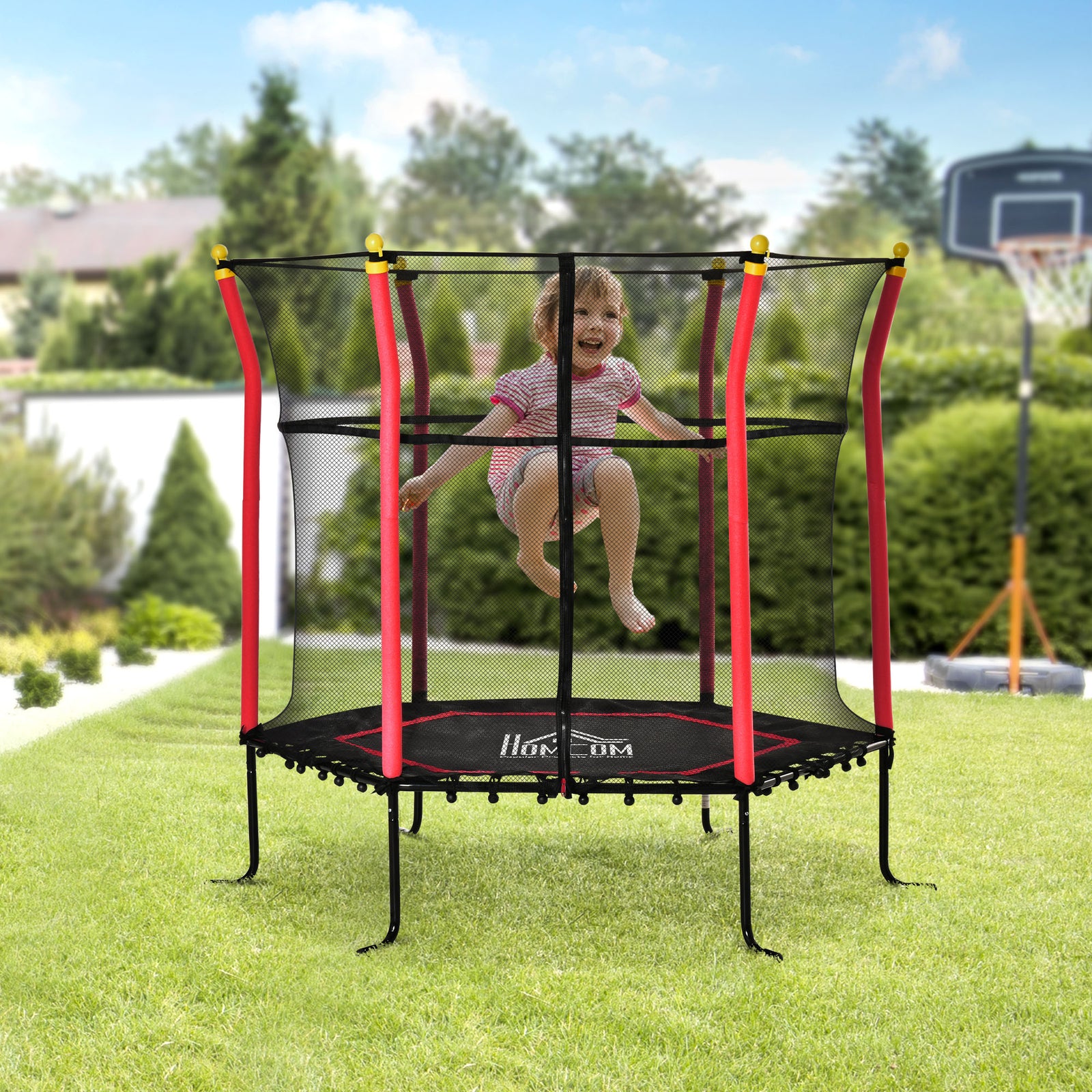 5.2ft Kids Trampoline With Enclosure Indoor Outdoor For 3-10 Years | Red