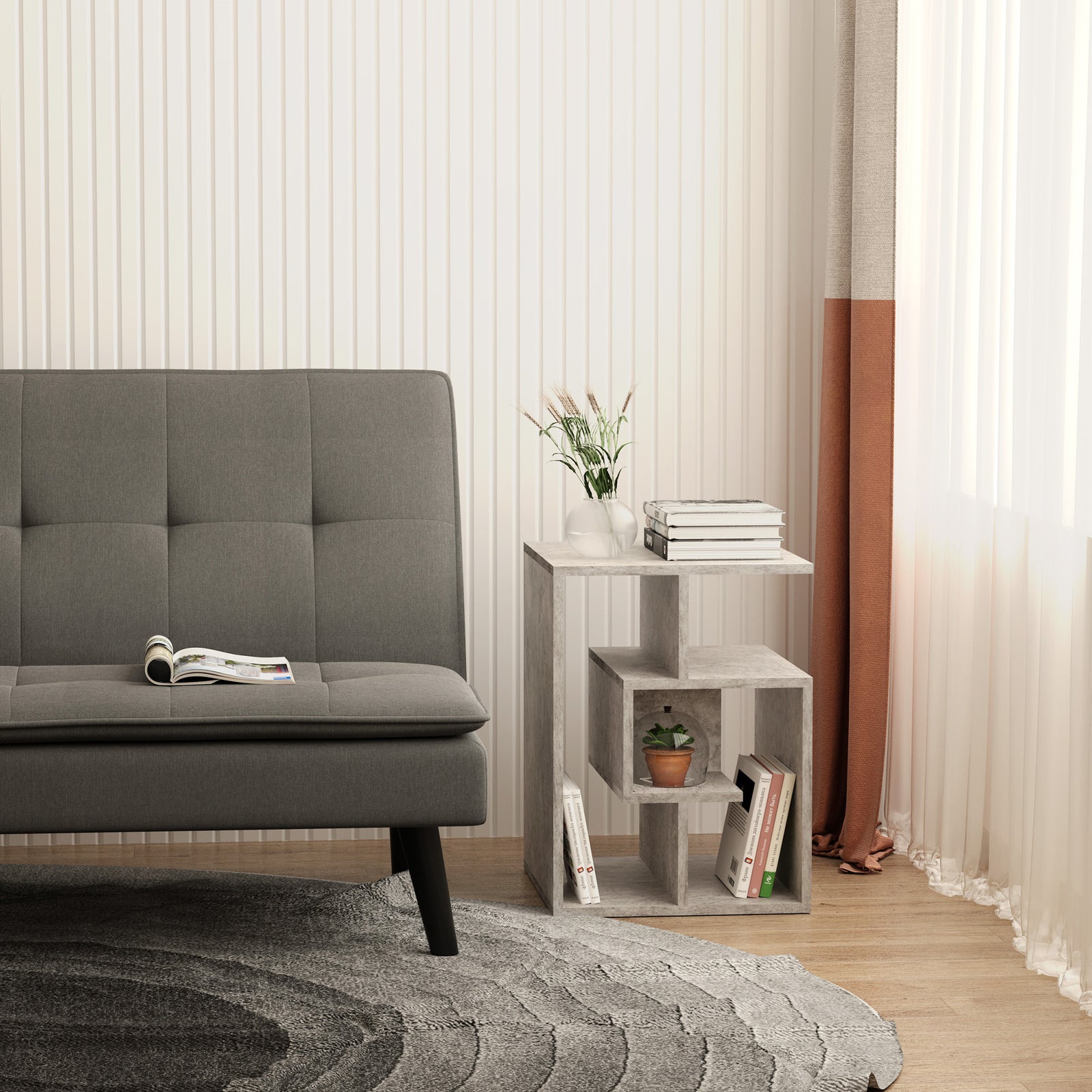 3-tier Side End Table Open Shelves Storage Coffee Book | Gray