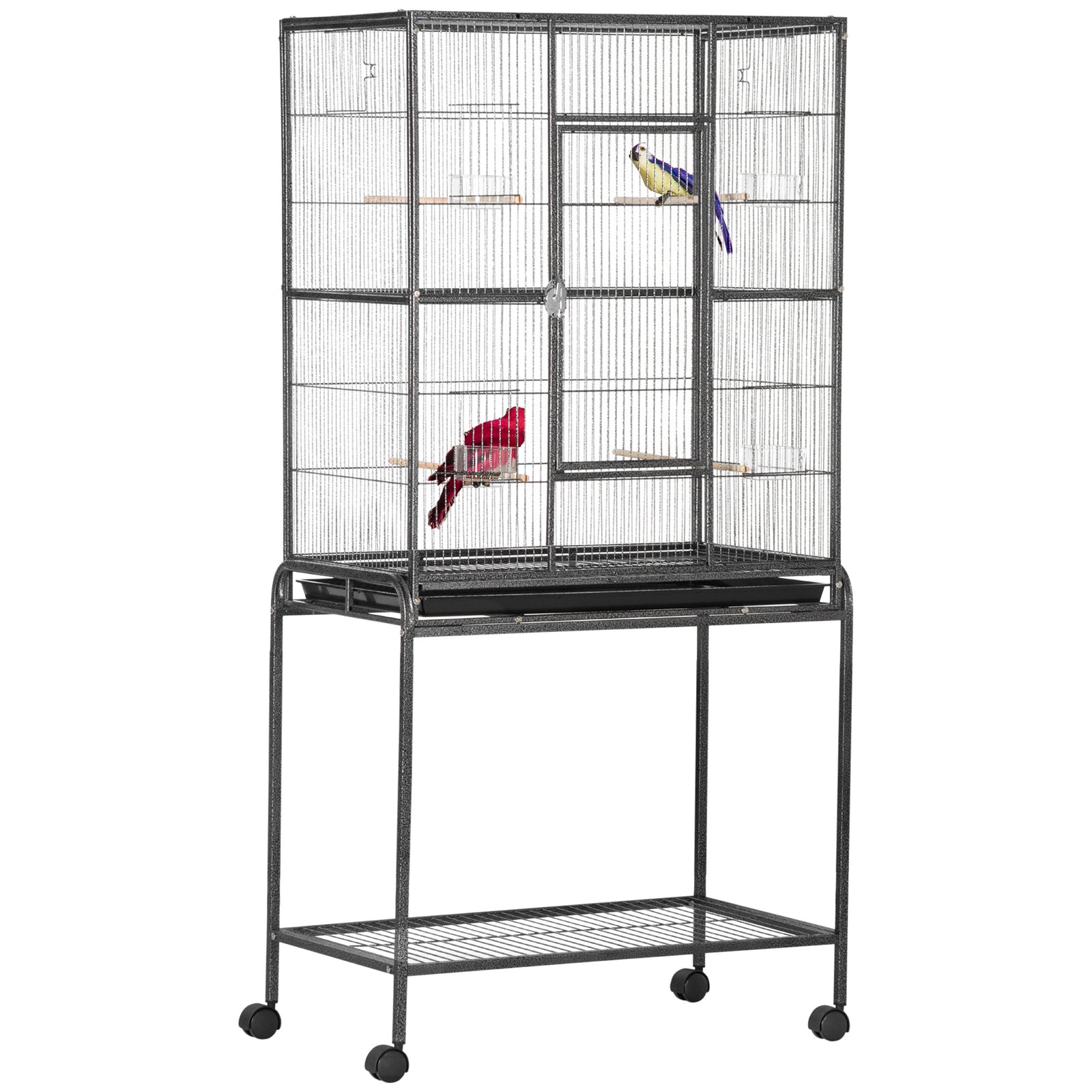 Rolling Bird Cage W/ Detachable Stand Storage Shelf  Wood Perch Food Cup