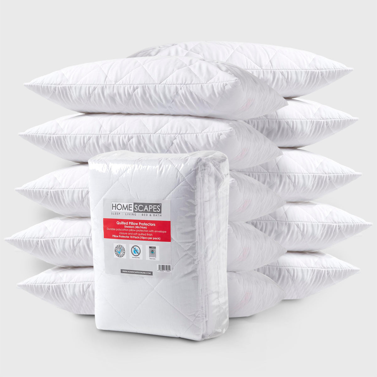 Cotton Rich Quilted Pillow Protectors | Set of 10 | White