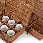 Rope Handled Green Tweed 6 Person Fitted Picnic Wicker Basket