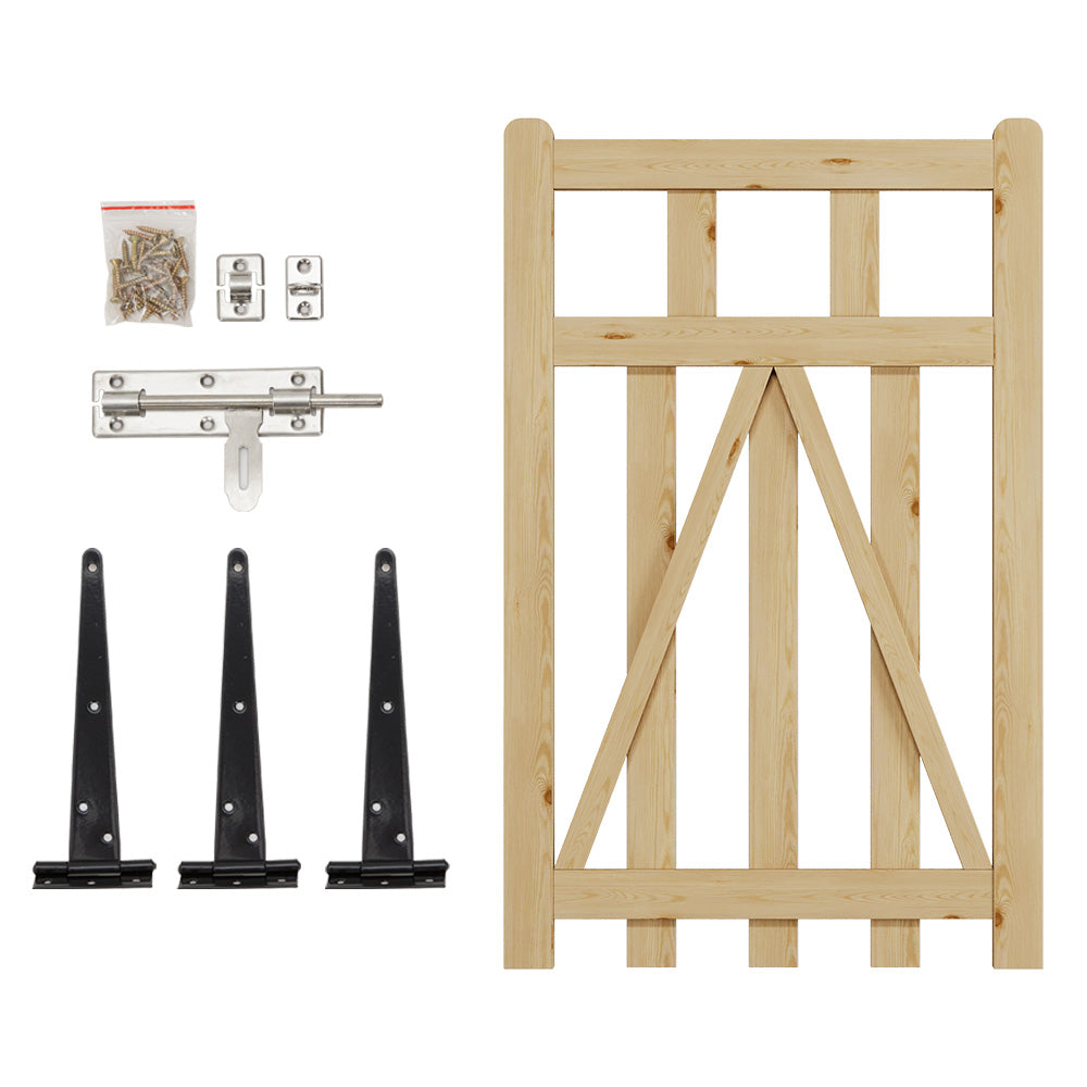 76cm/90cm/120cm Wx120cm H Classic Wooden Garden Gate With Lock Natural Finish, Vertical Slat Design | Small | Natural