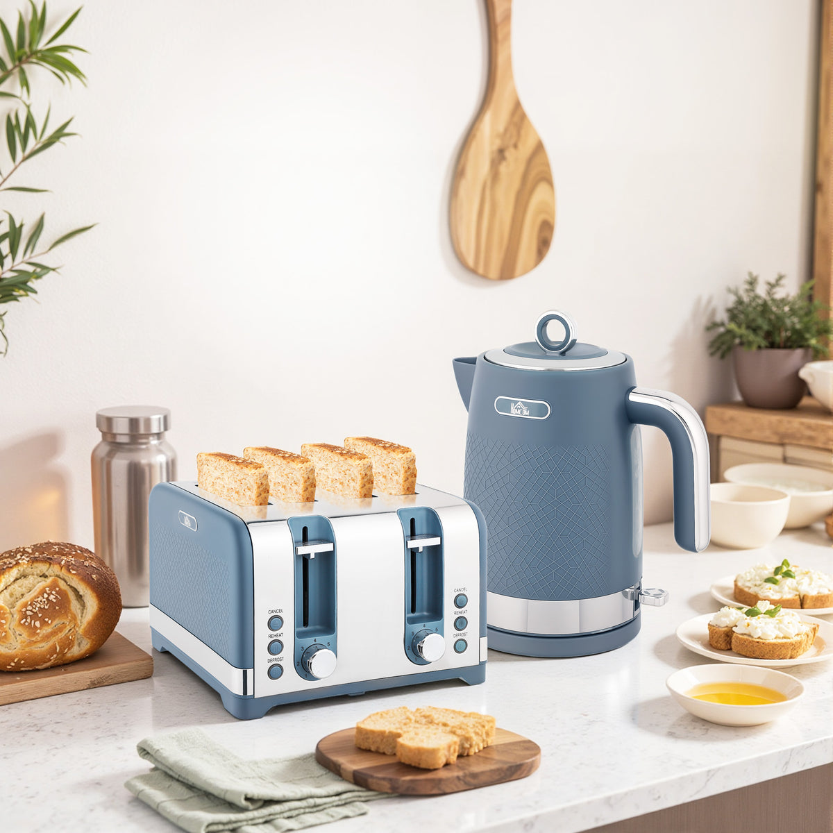 Kettle And Toaster Set With 3000w Rapid Boil, 4 Slice Toaster | Blue