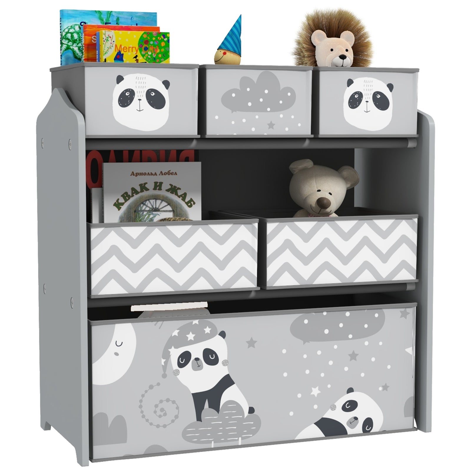 Kids Storage Units With 6 Boxes, Childrens Toy Storage Organiser | Grey