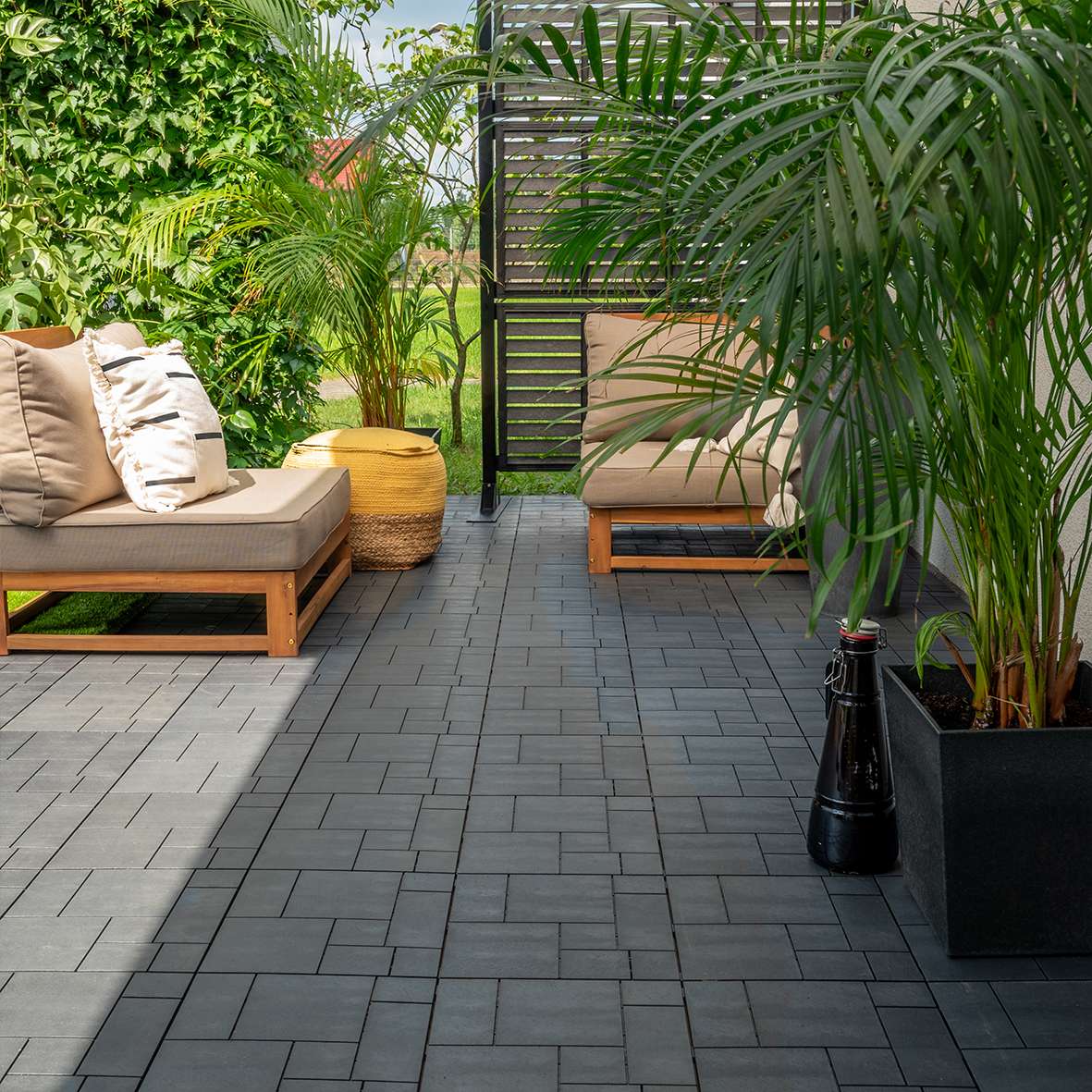 Pack Of 10 Mosaic Composite Interlocking Decking Tiles | Dark Grey