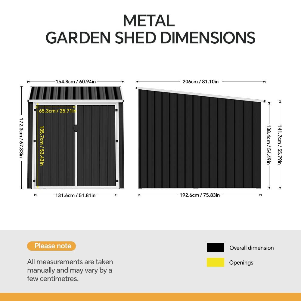 Lockable Outdoor Bike Storage Shed For Cycling, Double Door Metal Shed With 3 Adjustable Bike Racks, Pent Roof, Weatherproof Garden Shed