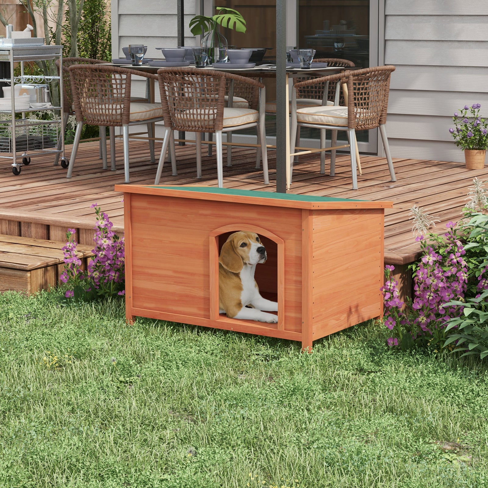 Wooden Dog Kennel With Removable Floor, Openable Roof