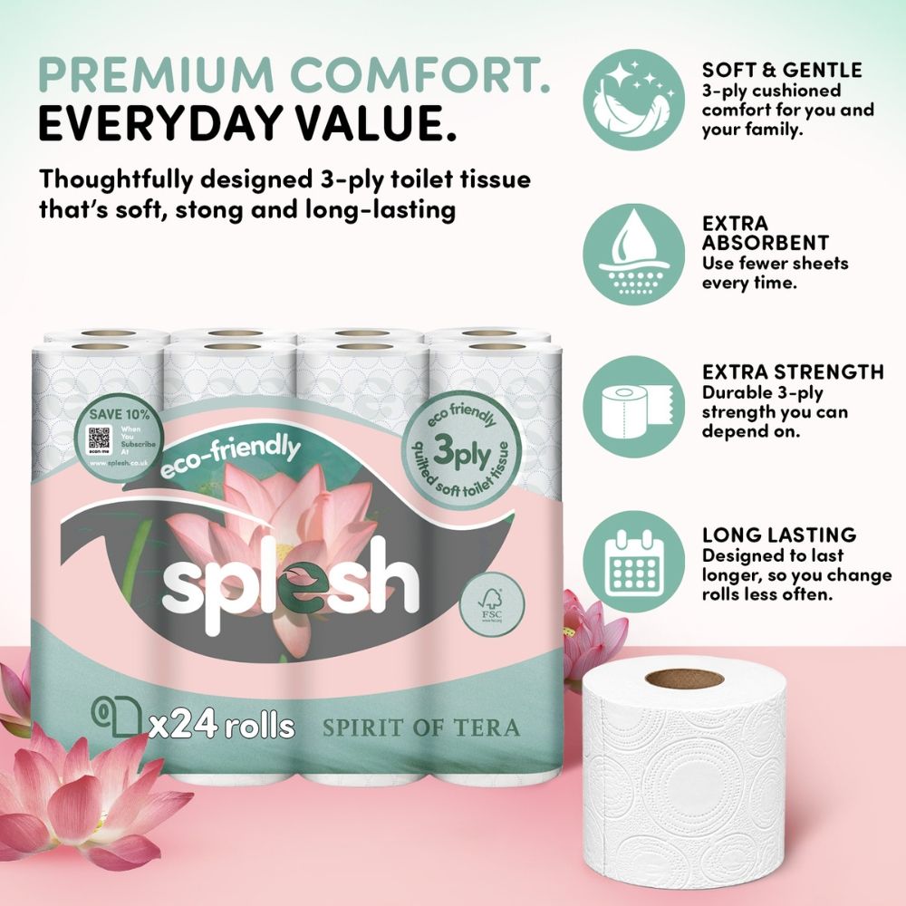 Toilet Roll, Spirits Of Tera – Quilted Soft 3-ply Tissue | 24 Rolls | White