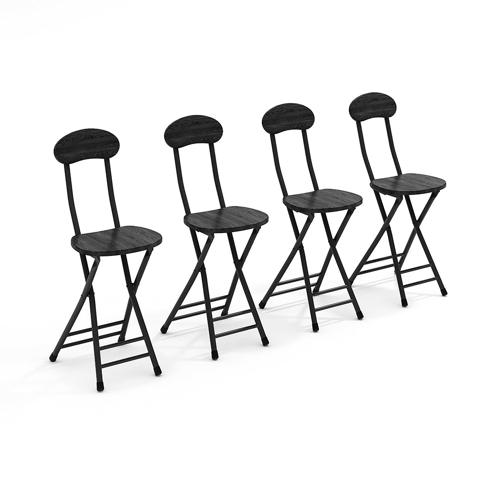 2 Pieces Compact Wooden Folding Chair With Metal Legs | Set of 2 | Black