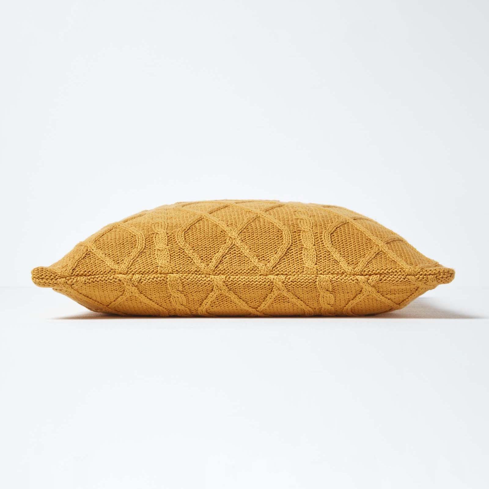 Diamond Cable Knit Cushion Cover | 45cm x 45cm | Mustard