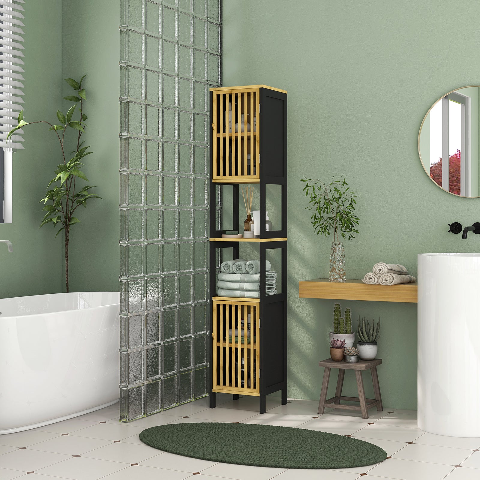 Tall Bathroom Cabinet Bamboo With Adjustable Shelves