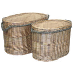 Wicker Oval Rope Handled Log Basket | Set-of-2 | Brown