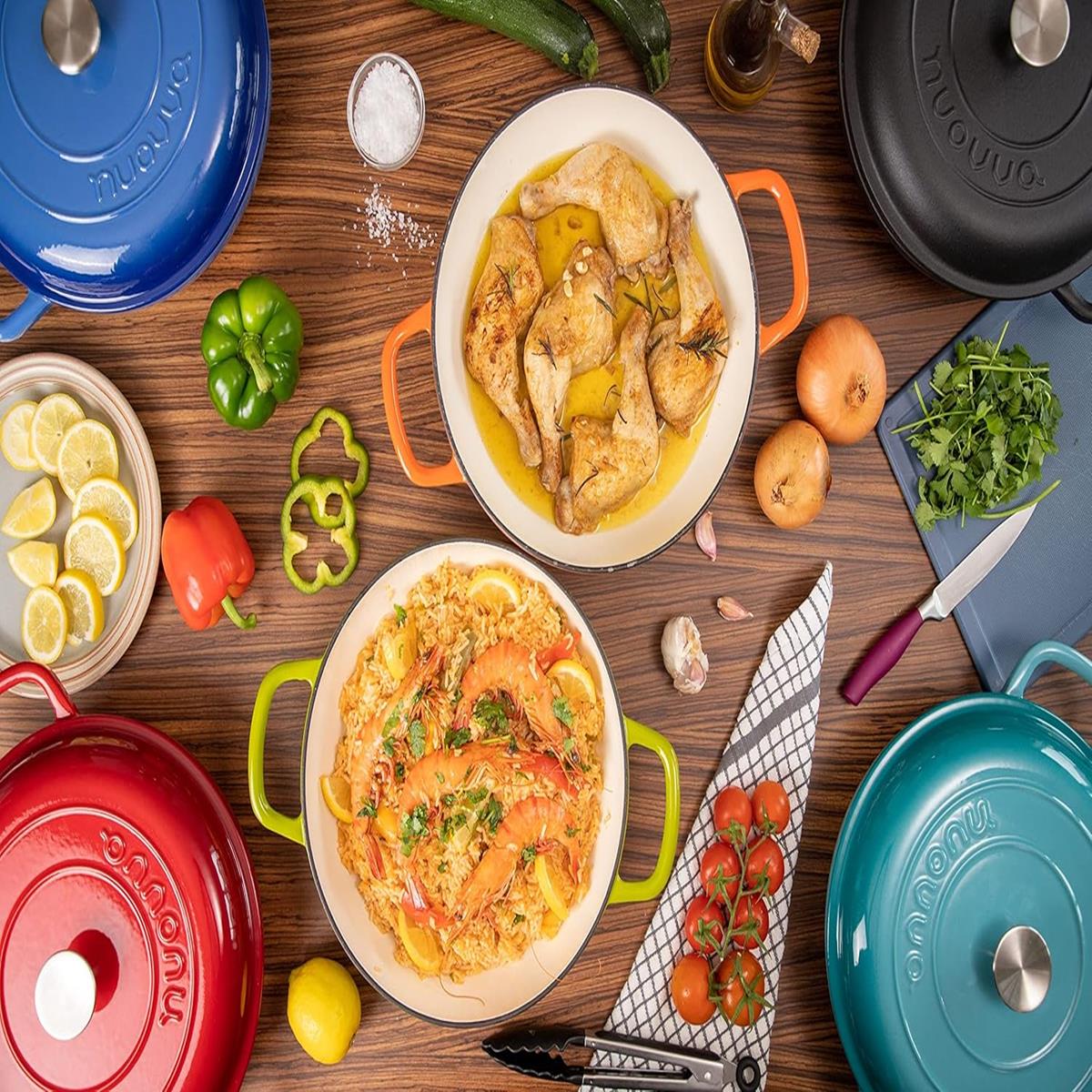 Shallow Cast Iron Casserole Pot With Lid  - 30cm , 3.7-quart | Black