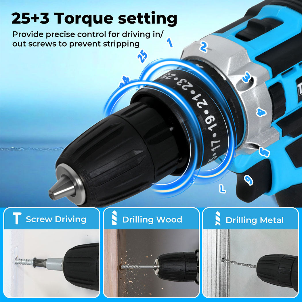 21v Cordless Drill Combi Driver Electric Screwdriver Set 1 Battery | Blue