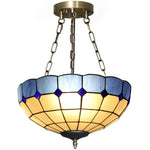Ceiling Light, Vintage Tiffany Style Chandelier With 3 E27 Sockets | Blue